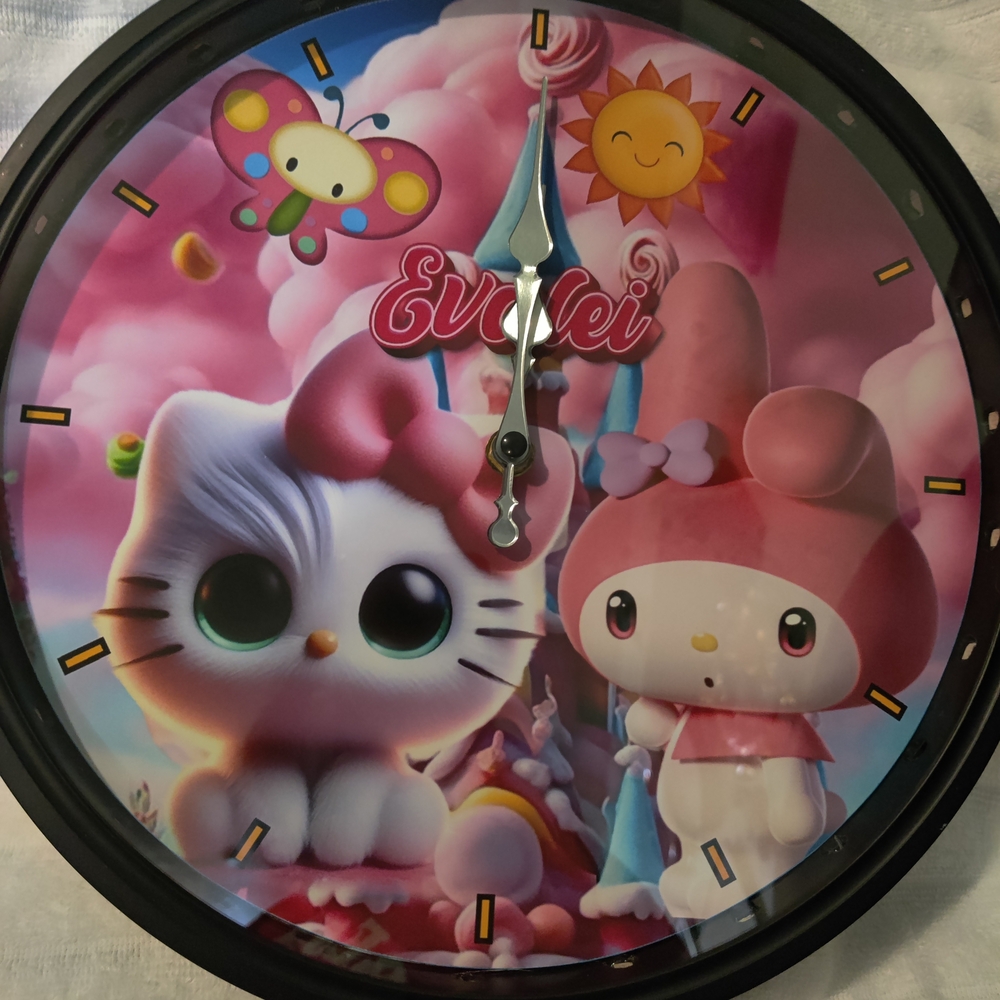 Hello Kitty Wall Clock - Pink and Black With Led Lights Personalized
